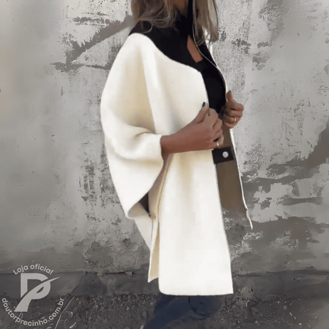 Poncho Maelis - Casaco Feminino Amplo com Gola Alta