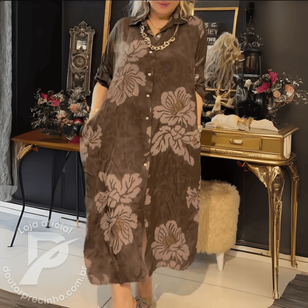 Vestido Siena - Estampa Floral Elegante com Botões e Caimento Fluido