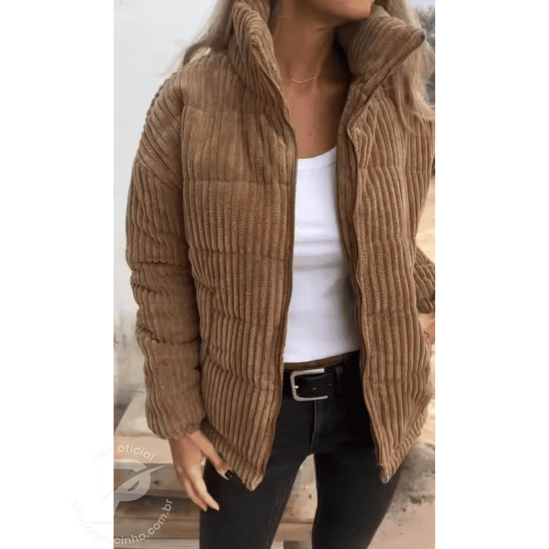 Casaco Feminino Acolchoado em Veludo Cotelê com Gola Alta – Fiama