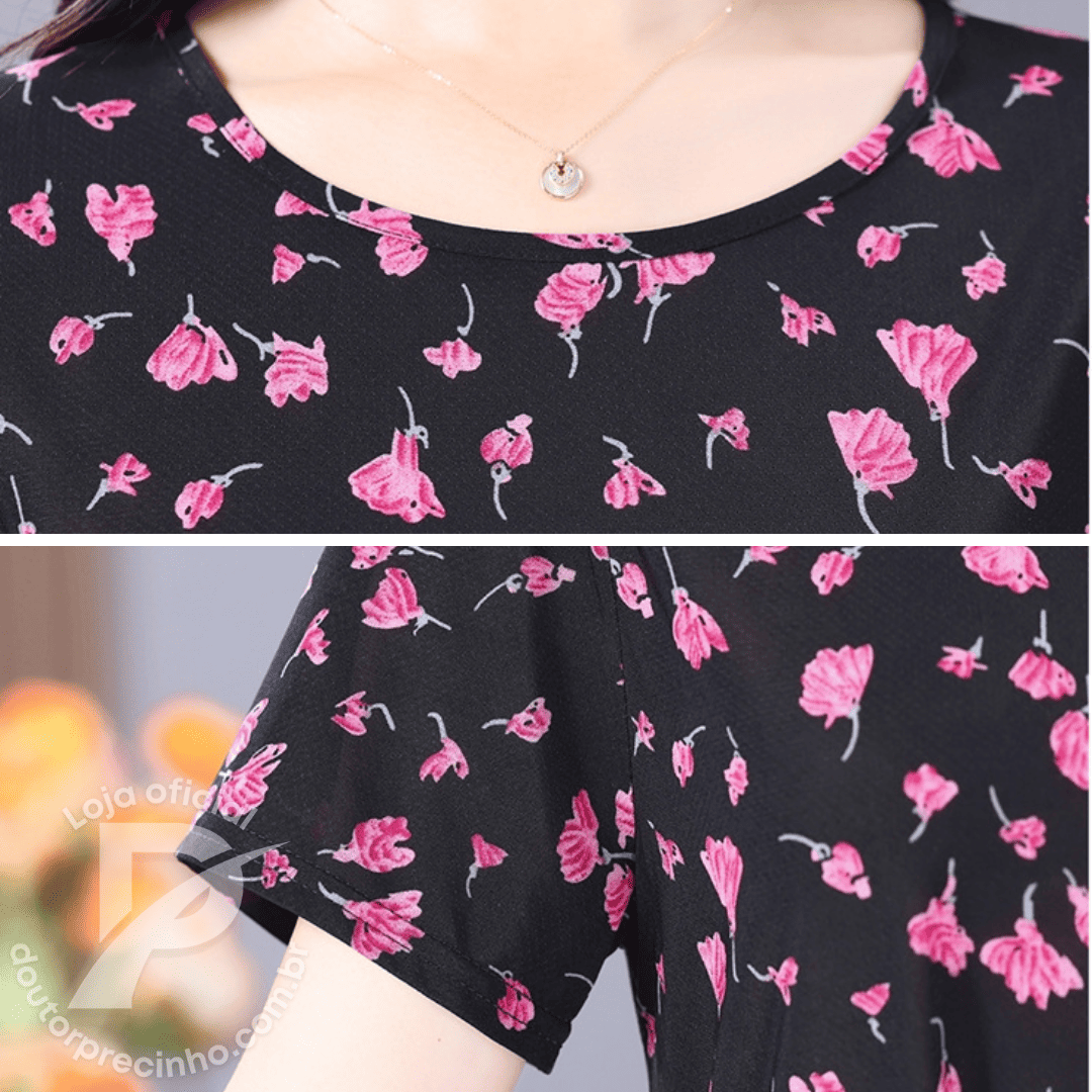 Vestido Feminino Allegra - Midi com Estampa Elegante e Cinto Ajustável