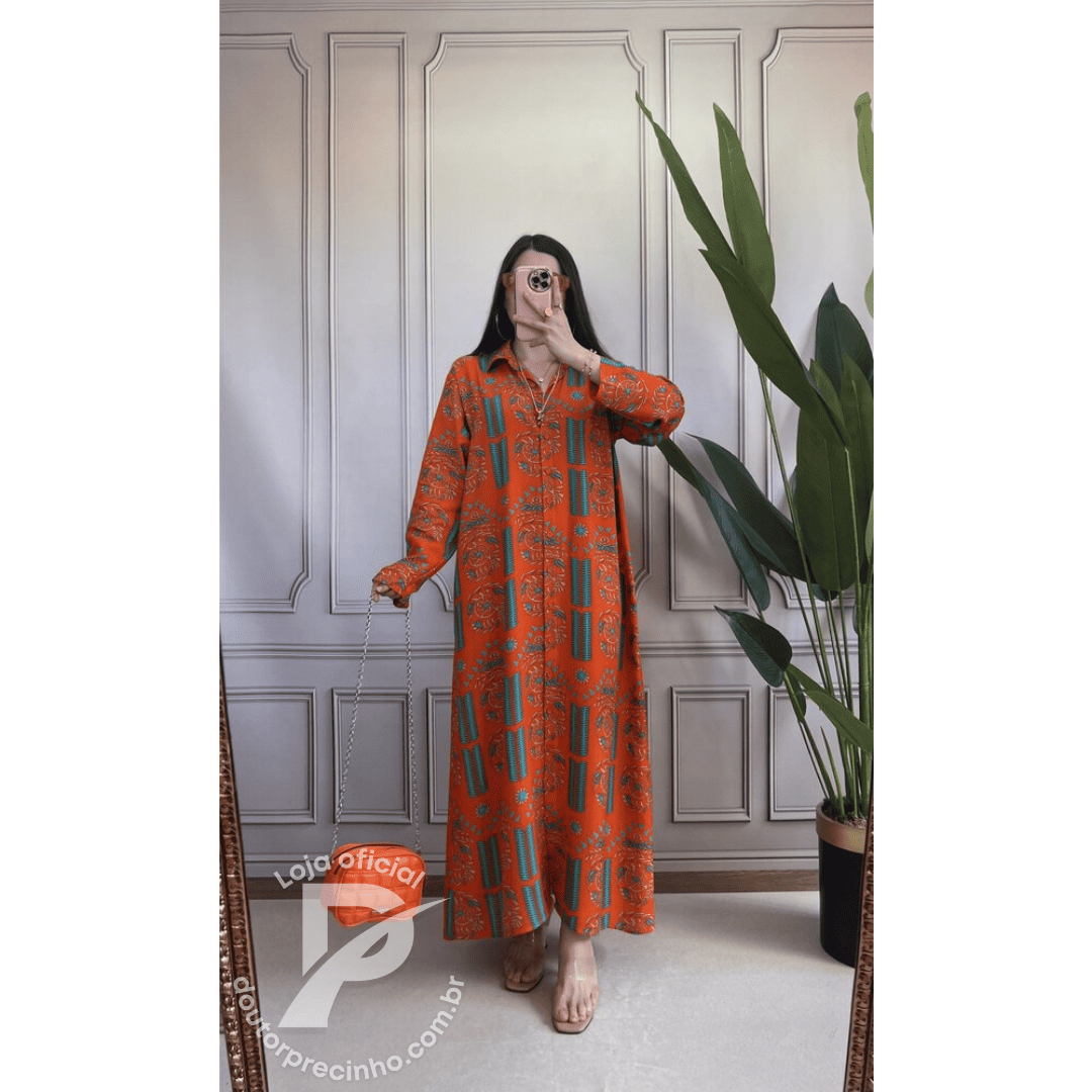 Vestido Longo Lorena - Modelagem Ampla, Tecido Leve e Estampa Exclusiva