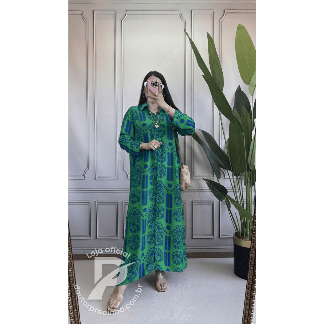 Vestido Longo Lorena - Modelagem Ampla, Tecido Leve e Estampa Exclusiva