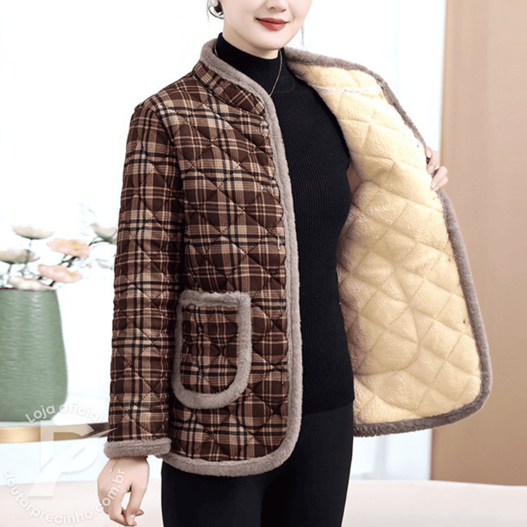 Casaco Noely – Estilo Retrô com Aconchego e Sofisticação