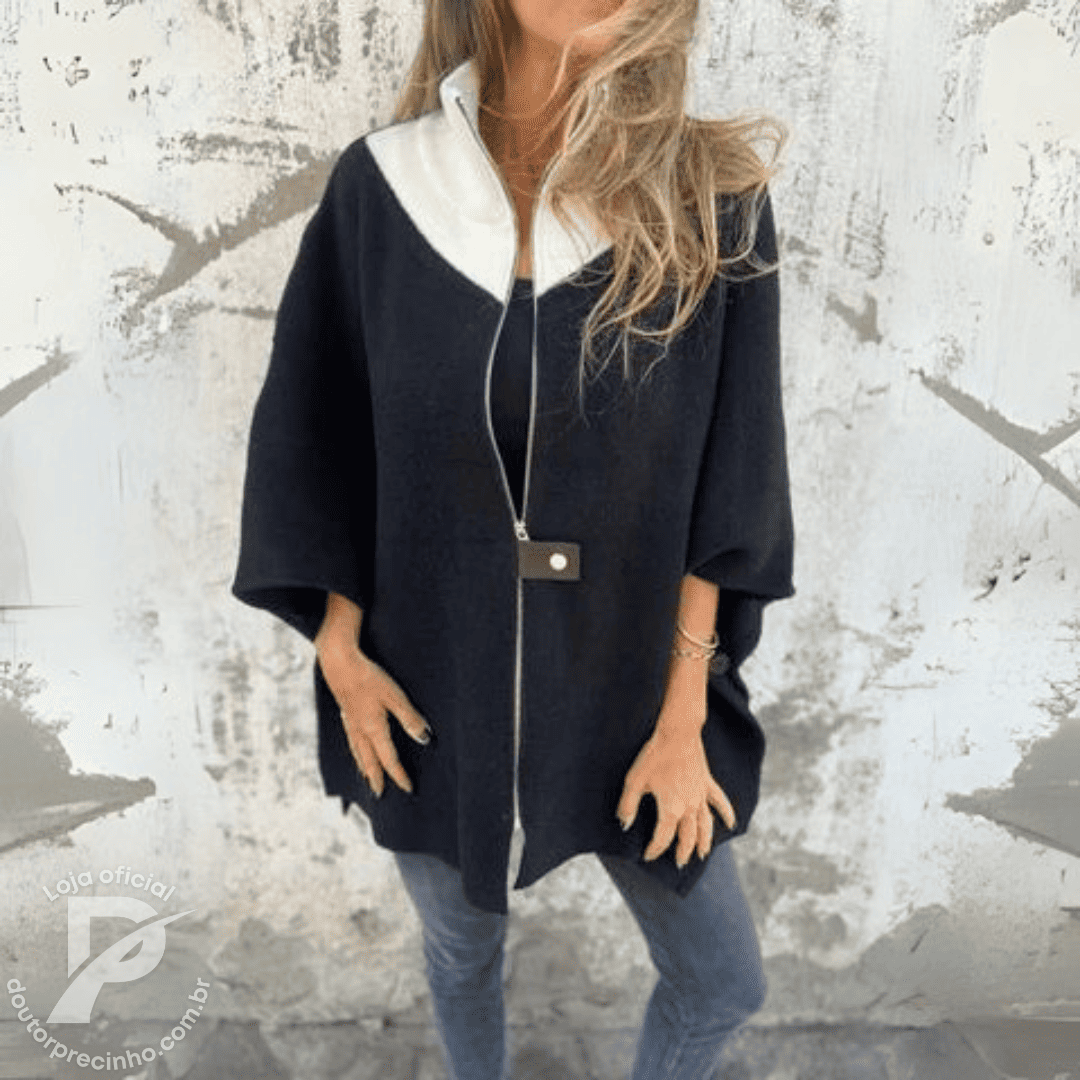 Poncho Maelis - Casaco Feminino Amplo com Gola Alta