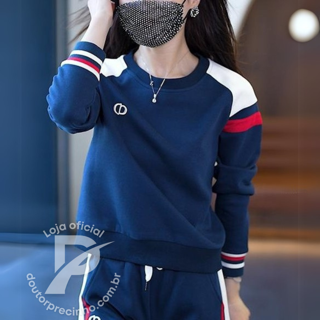 Conjunto Esportivo Feminino com Listras Laterais e Blusa Manga Longa – Nanda