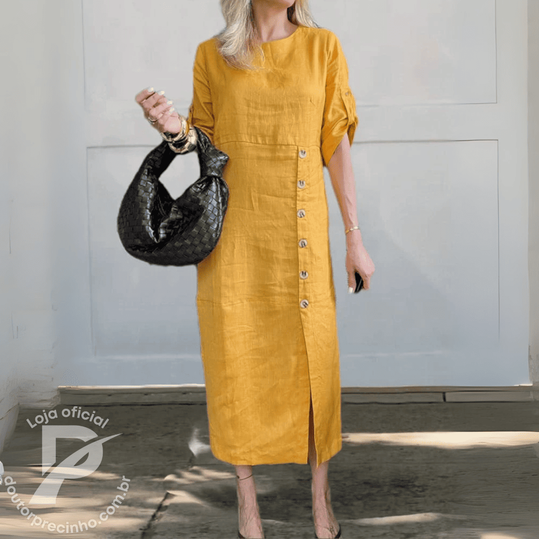 Vestido Midi Nerina - Botões Laterais Elegante e Versátil