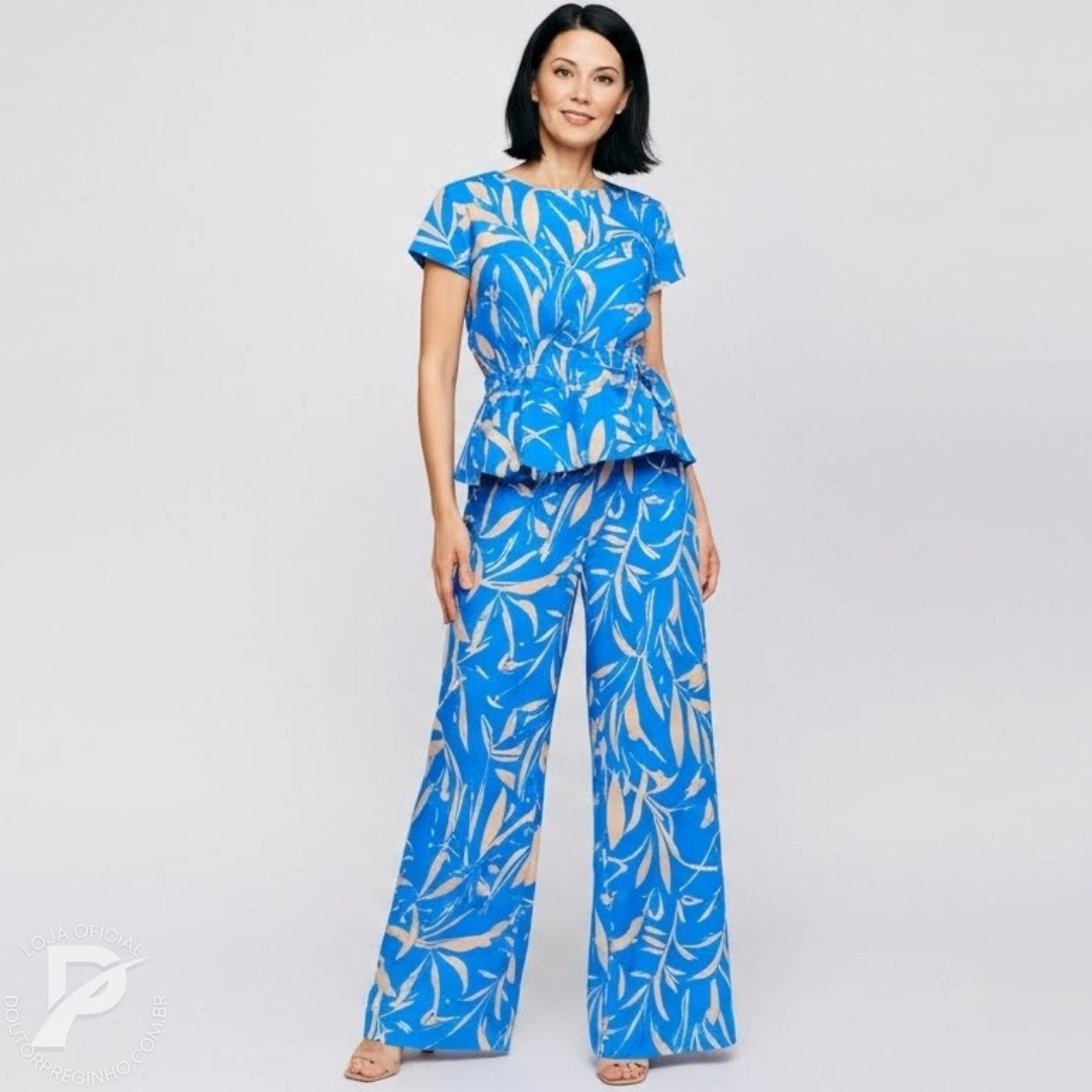 Conjunto Malena - Blusa Leve e Calça Pantalona Elegante