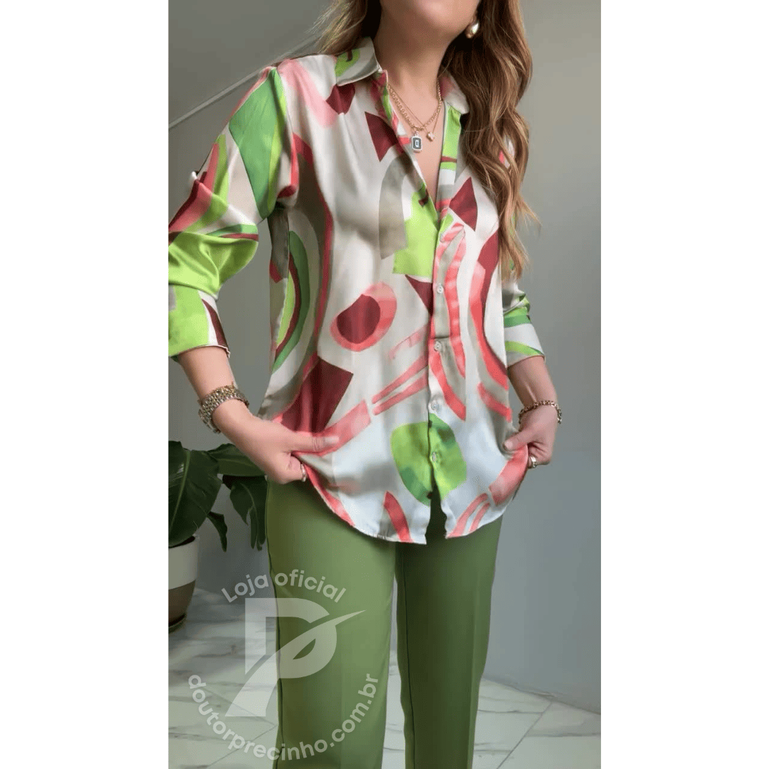 Conjunto Elegante com Calça de Alfaiataria e Camisa Estampada - Firenze