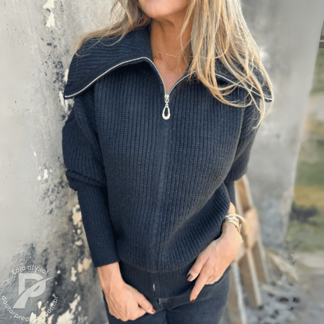 Blusa Feminina com Zíper e Gola Alta Clarissa