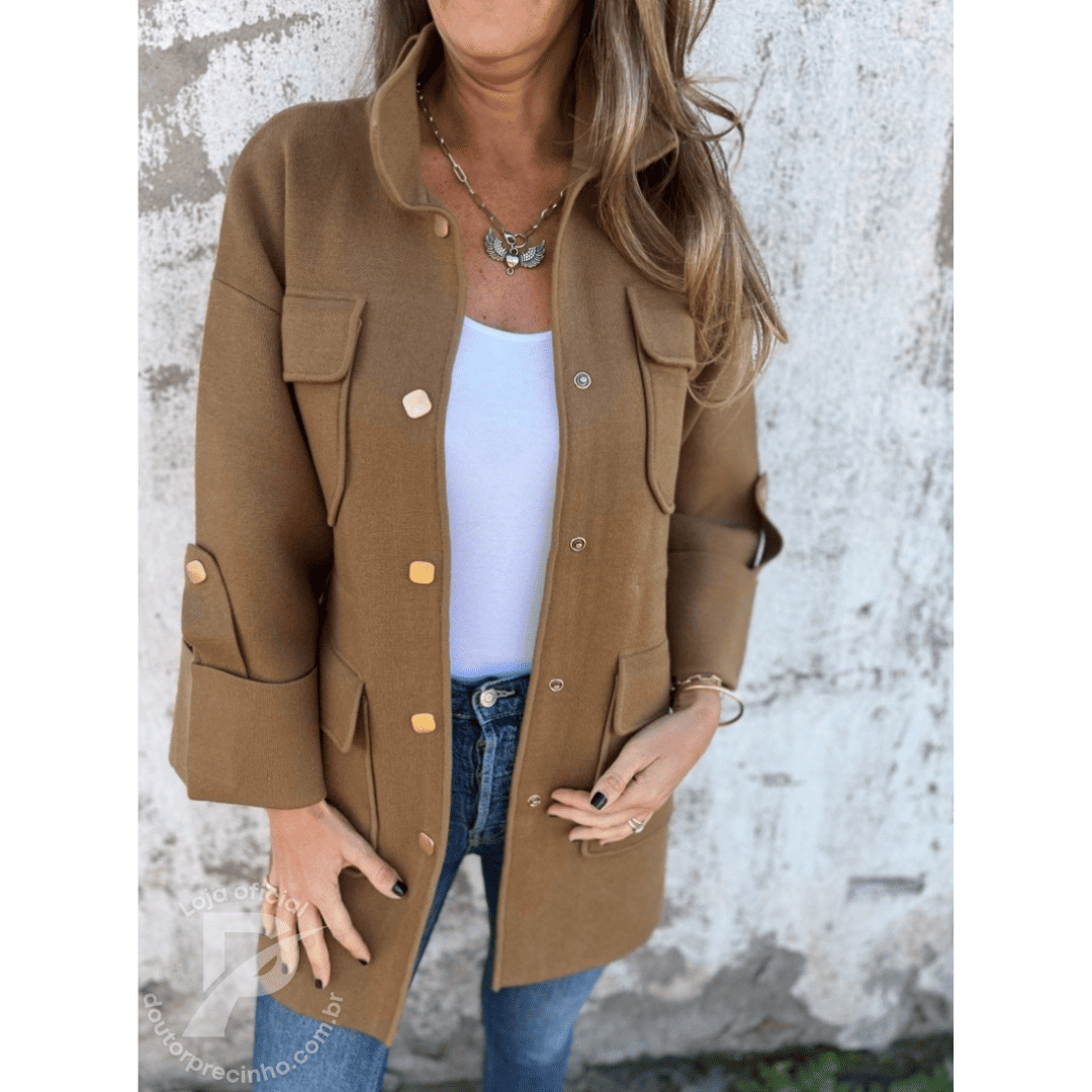 Casaco Feminino Térmico com Bolsos Grandes e Botões – Modelo Mirelle