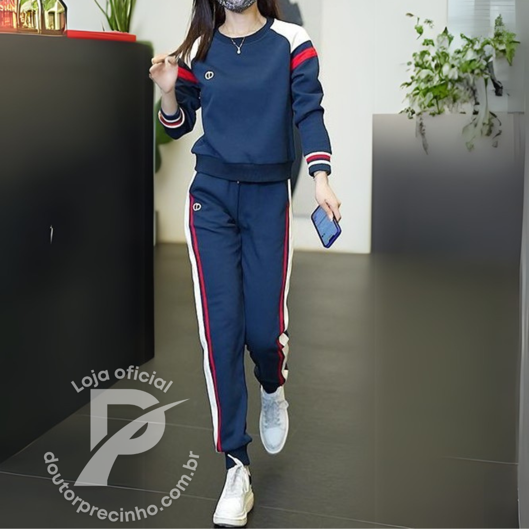 Conjunto Esportivo Feminino com Listras Laterais e Blusa Manga Longa – Nanda