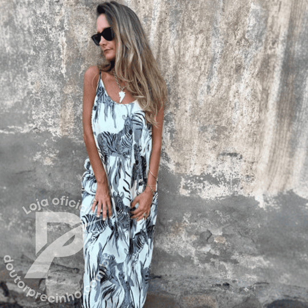Vestido Longo Estampado Animal Print Alças Finas – Natália