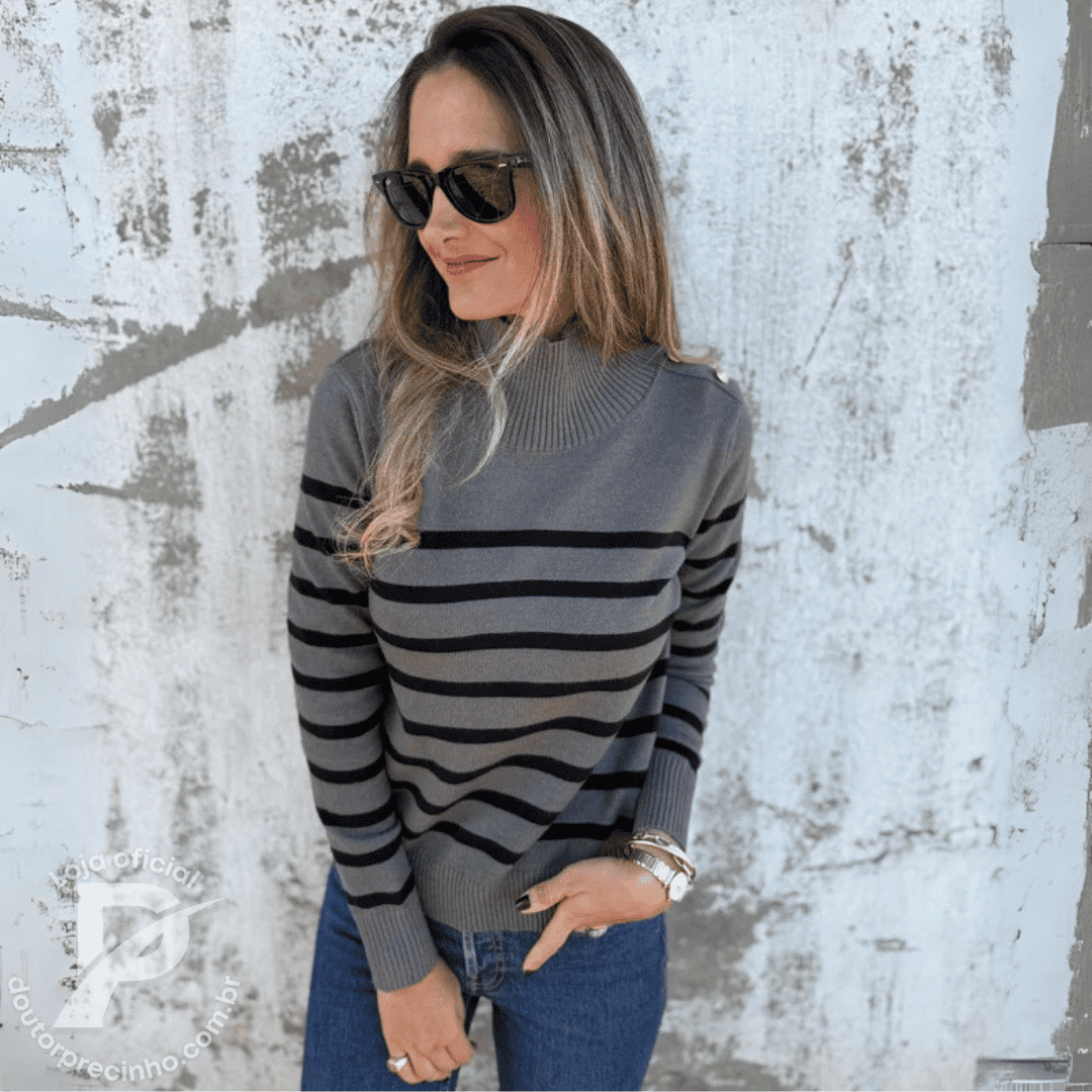 Suéter Aveline – Listrado com Gola Alta