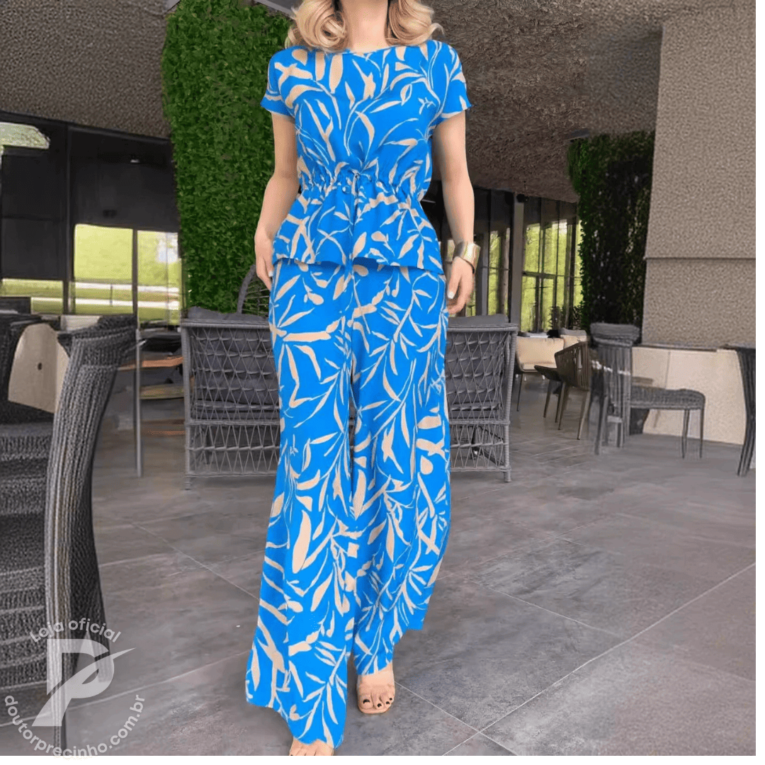 Conjunto Malena - Blusa Leve e Calça Pantalona Elegante