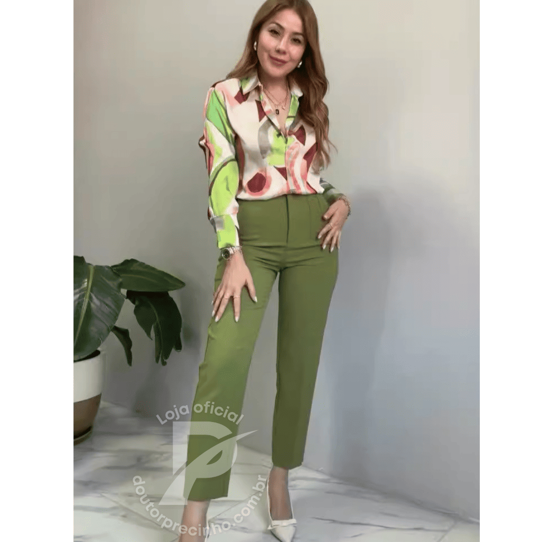 Conjunto Elegante com Calça de Alfaiataria e Camisa Estampada - Firenze