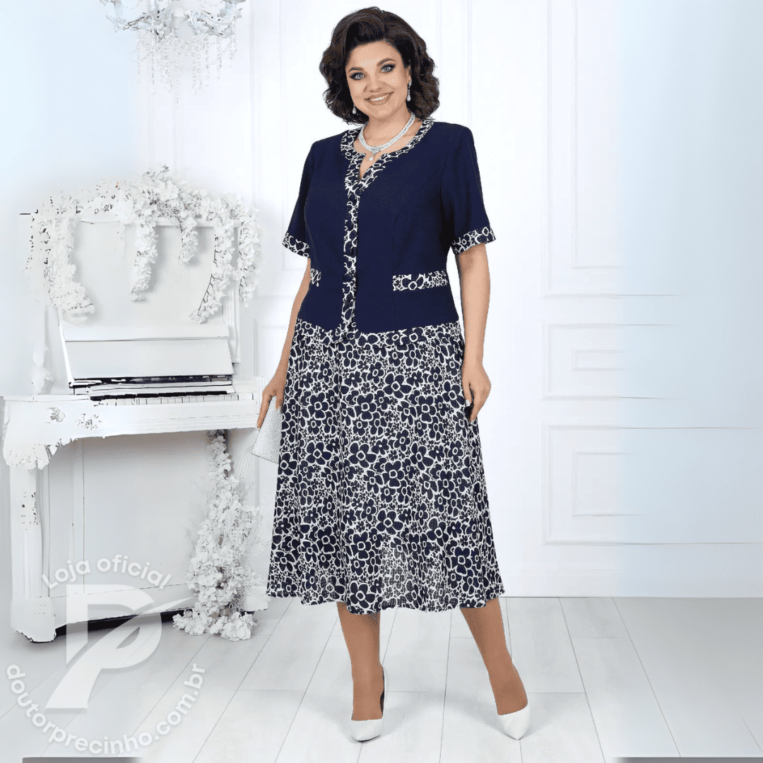 Vestido Cremona - Elegante com Sobreposição e Estampa Floral