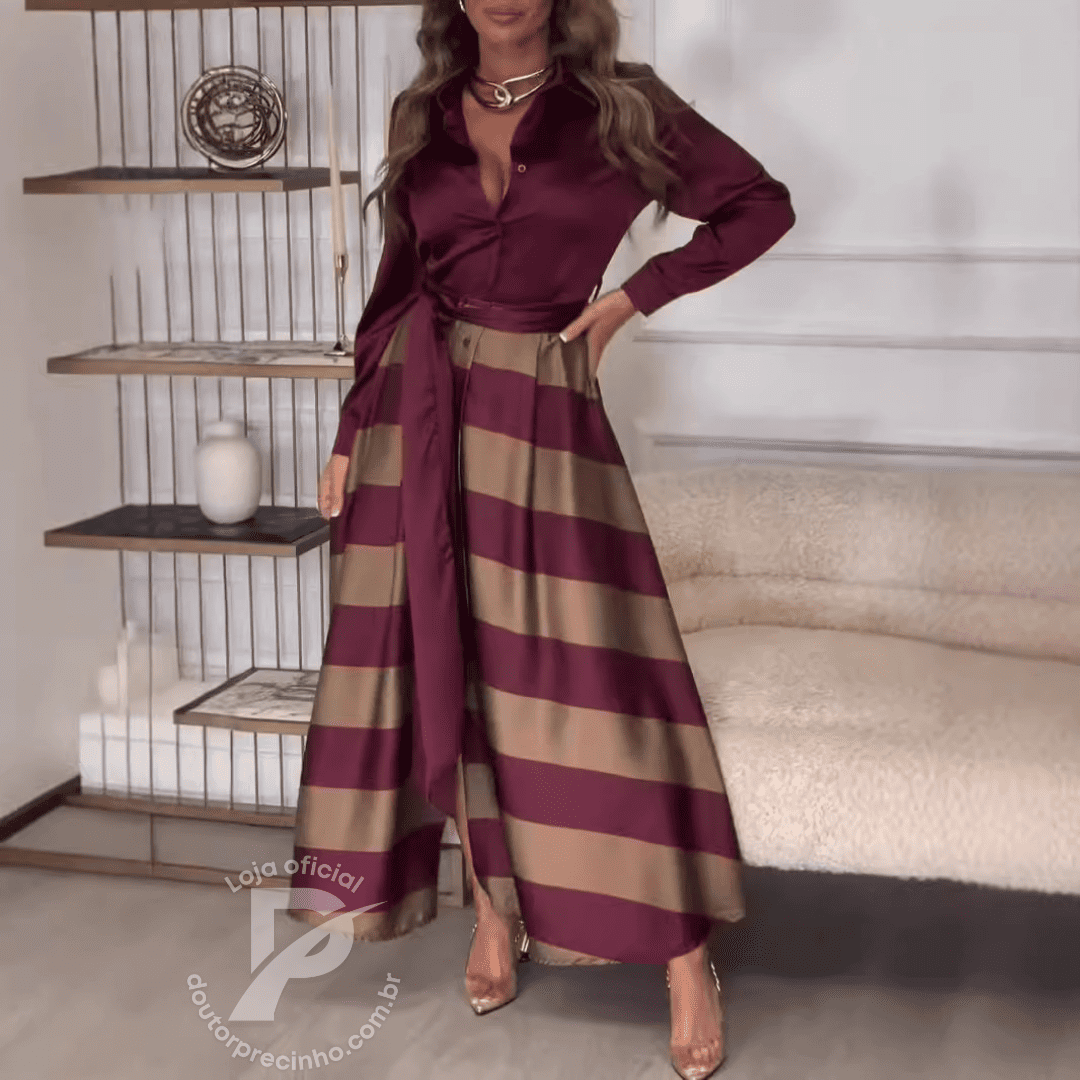 Vestido Listrado de Cetim – Francesca