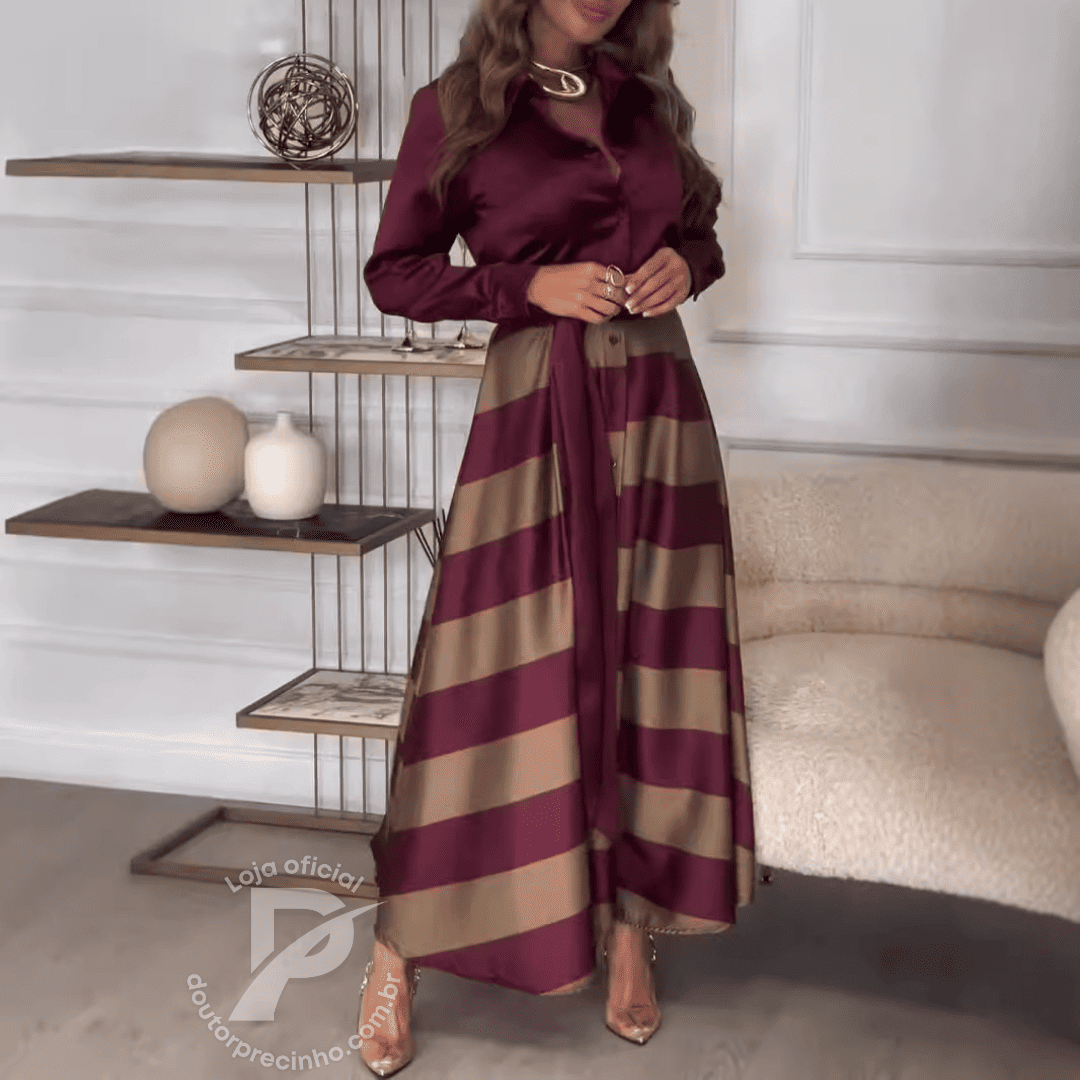 Vestido Listrado de Cetim – Francesca