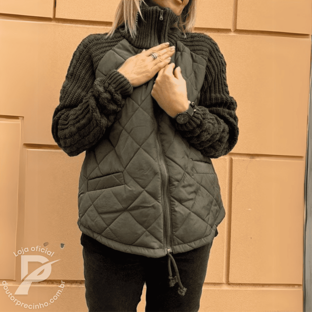 Jaqueta Gisele - Tricot com Matelassê e Zíper Frontal