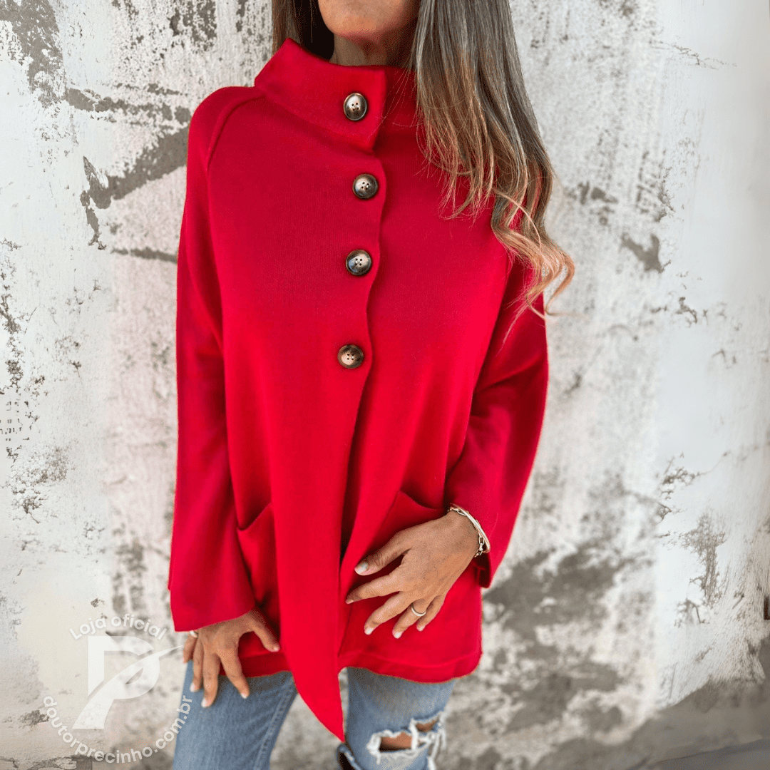 Jaqueta Feminina Marcela com Gola Alta e Fechamento de Botões