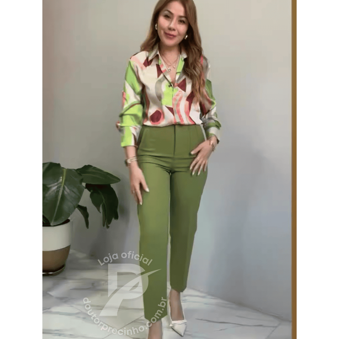 Conjunto Elegante com Calça de Alfaiataria e Camisa Estampada - Firenze