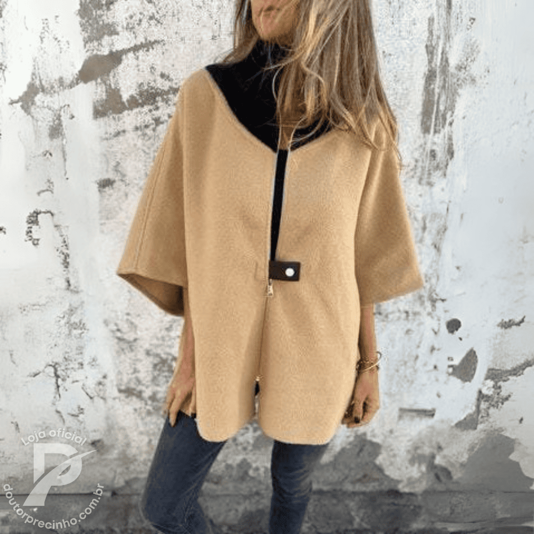 Poncho Maelis - Casaco Feminino Amplo com Gola Alta