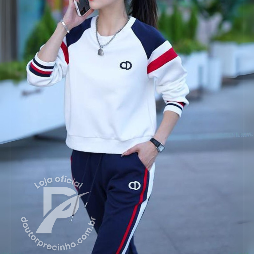 Conjunto Esportivo Feminino com Listras Laterais e Blusa Manga Longa – Nanda