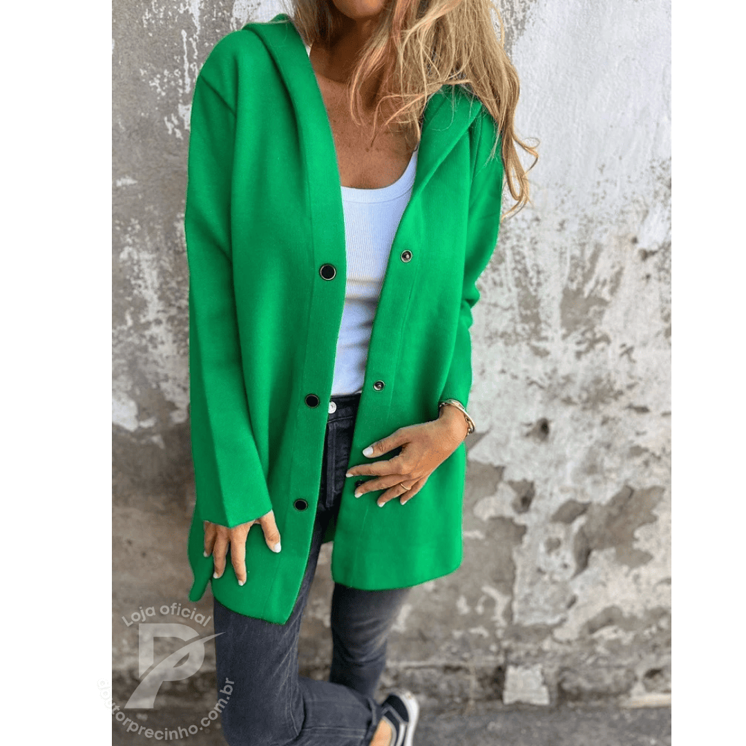 Casaco Feminino Elegante com Caimento Reto e Gola Estruturada – Modelo Loreta