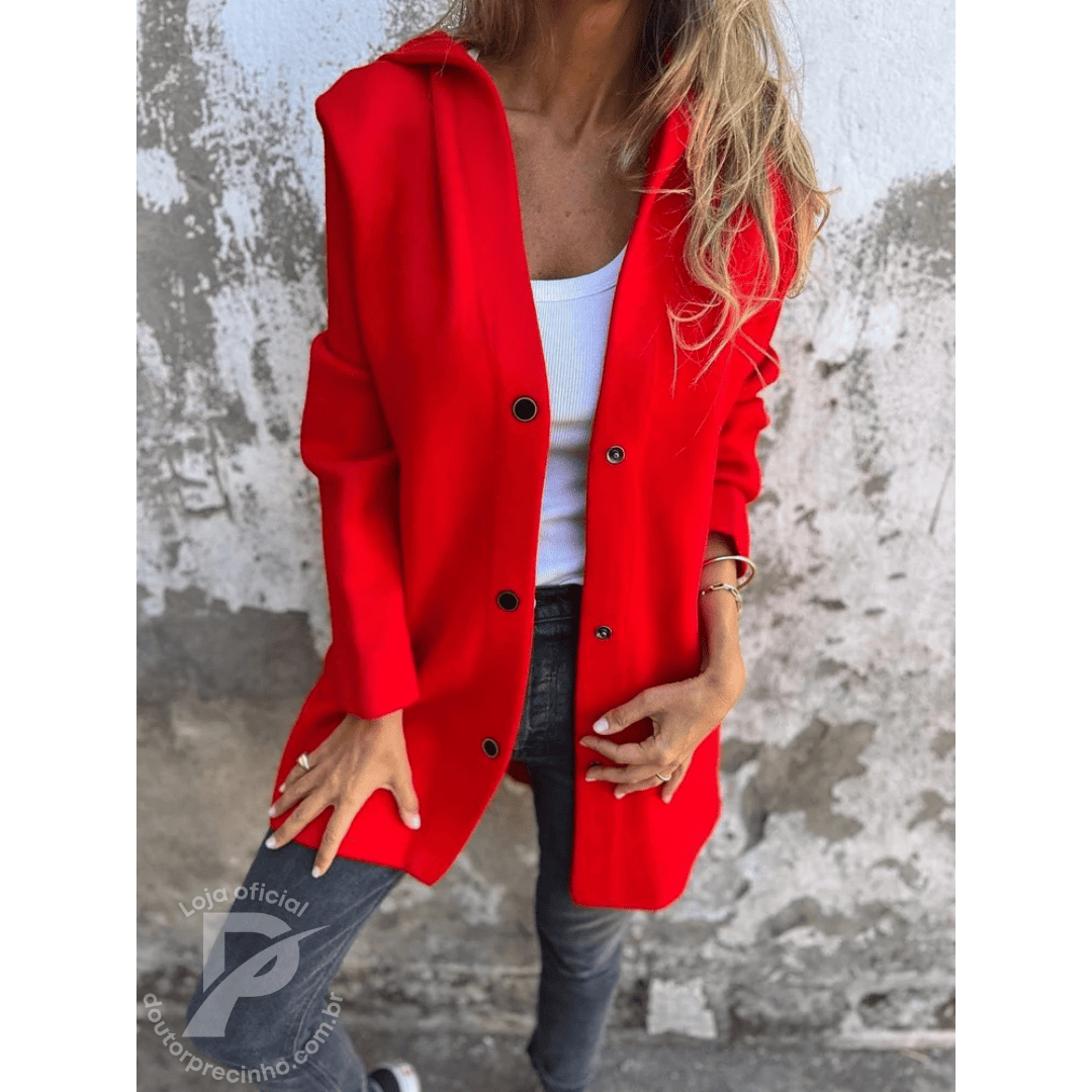 Casaco Feminino Elegante com Caimento Reto e Gola Estruturada – Modelo Loreta