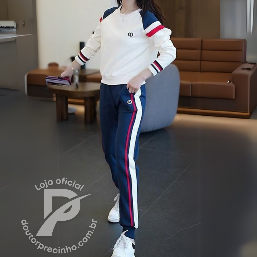 Conjunto Esportivo Feminino com Listras Laterais e Blusa Manga Longa – Nanda