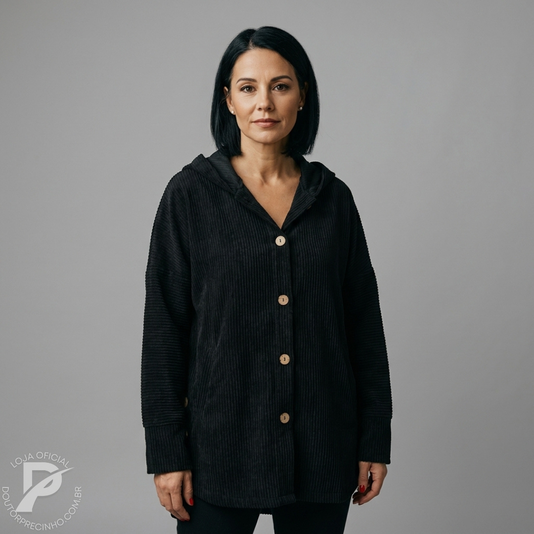 Casaco Brigite - Modelagem Oversized em Veludo Cotelê com Capuz