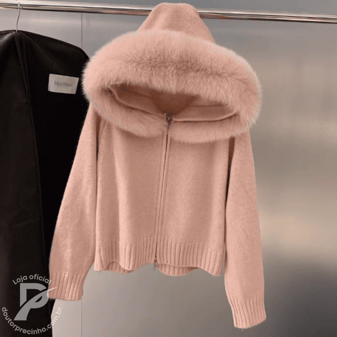 Casaco Thalina – Inverno Elegante com Capuz de Pelo
