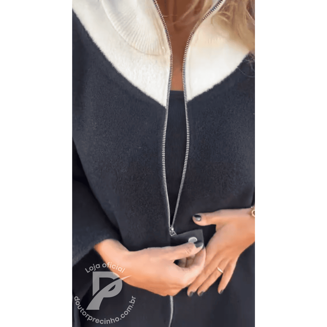 Poncho Maelis - Casaco Feminino Amplo com Gola Alta