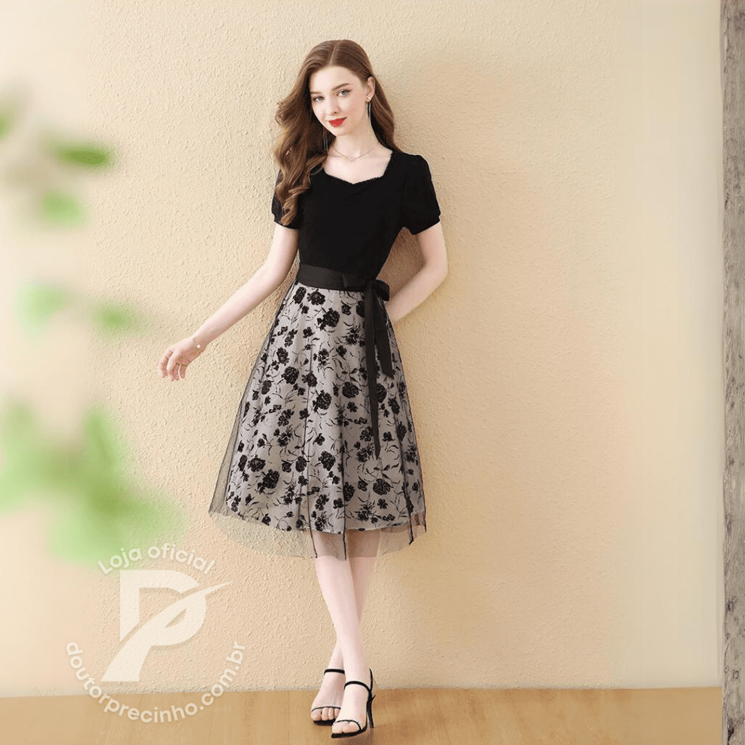 Vestido Elegante com Saia Mesh - Helena