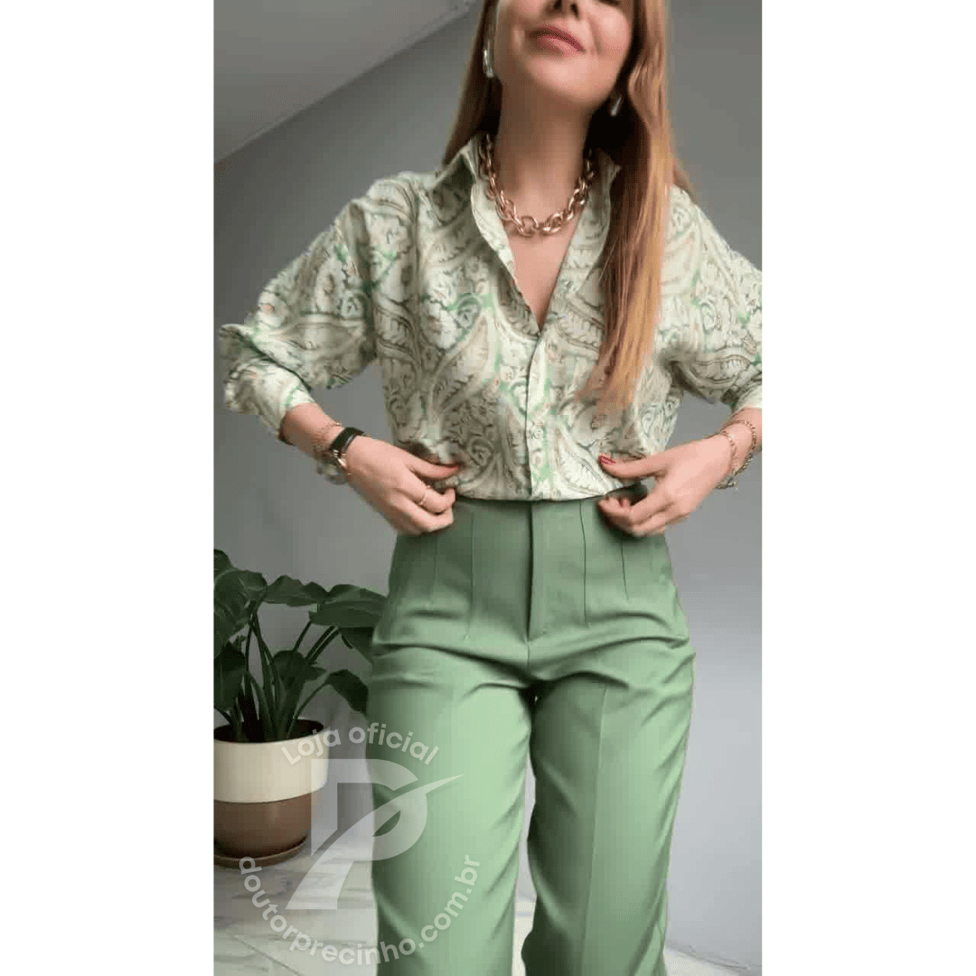 Conjunto Elegante com Calça de Alfaiataria e Camisa Estampada - Firenze