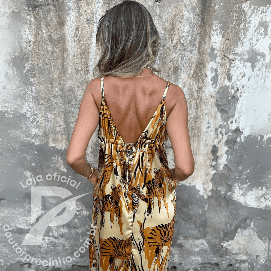 Vestido Longo Estampado Animal Print Alças Finas – Natália