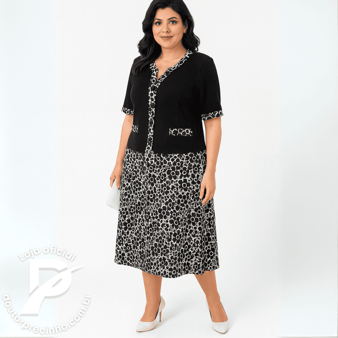 Vestido Cremona - Elegante com Sobreposição e Estampa Floral