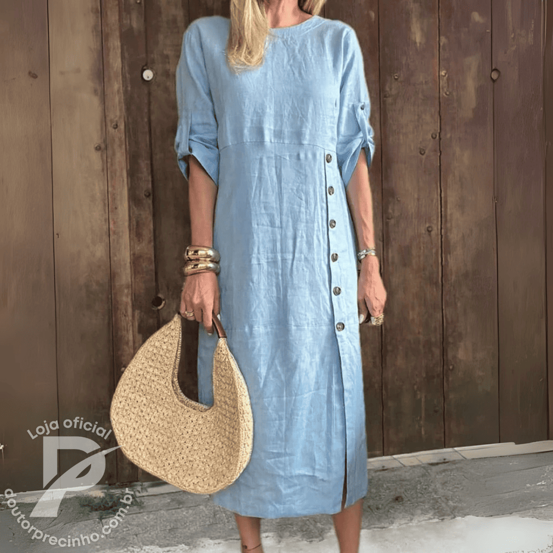 Vestido Midi Nerina - Botões Laterais Elegante e Versátil