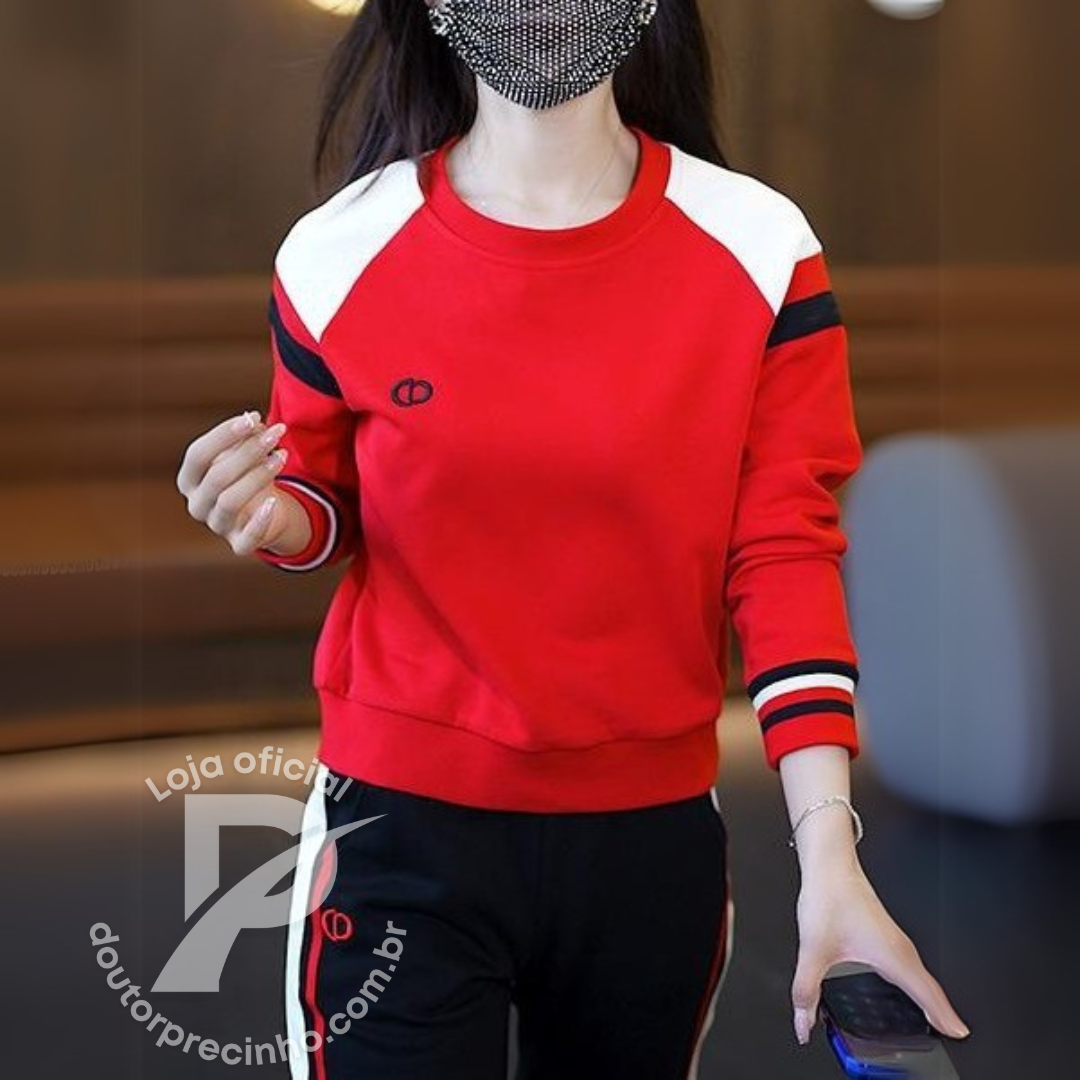Conjunto Esportivo Feminino com Listras Laterais e Blusa Manga Longa – Nanda