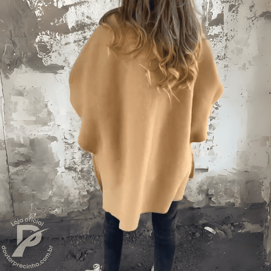 Poncho Maelis - Casaco Feminino Amplo com Gola Alta