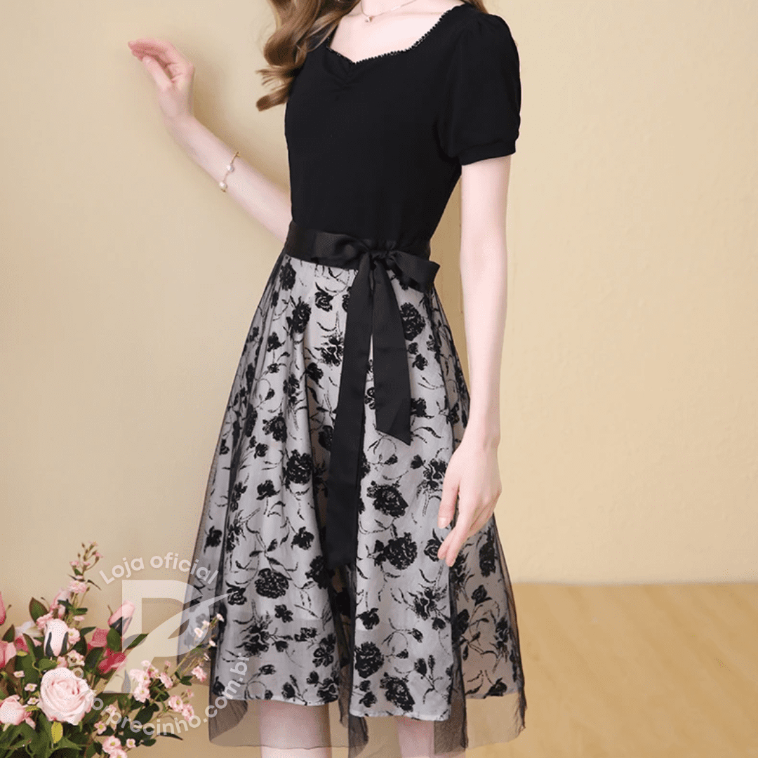 Vestido Elegante com Saia Mesh - Helena