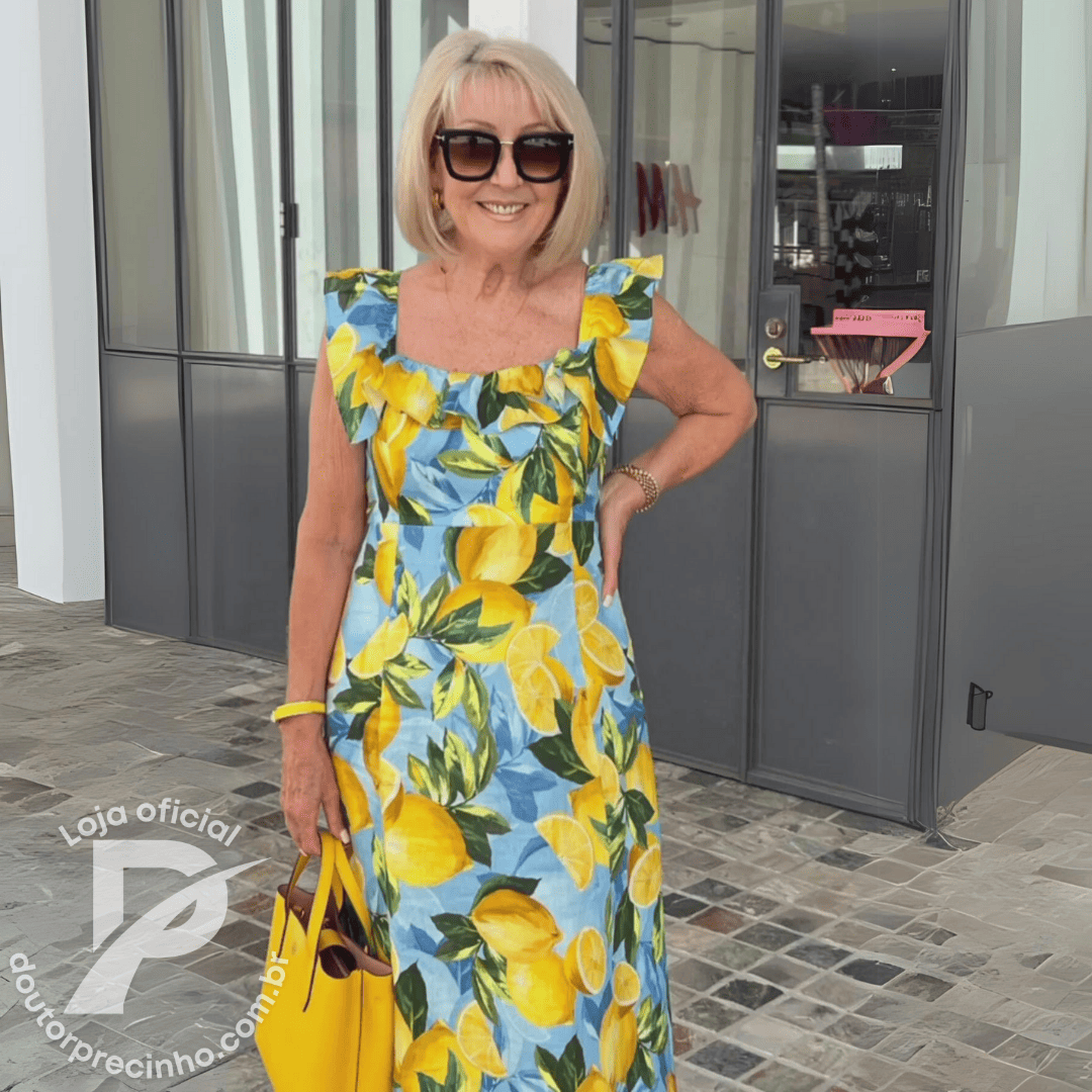 Vestido Feminino Alessia - Estampa Vibrante com Babados e Modelagem Midi