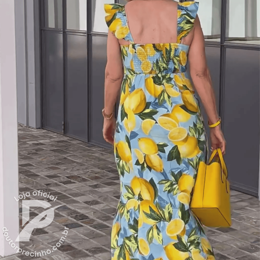 Vestido Feminino Alessia - Estampa Vibrante com Babados e Modelagem Midi