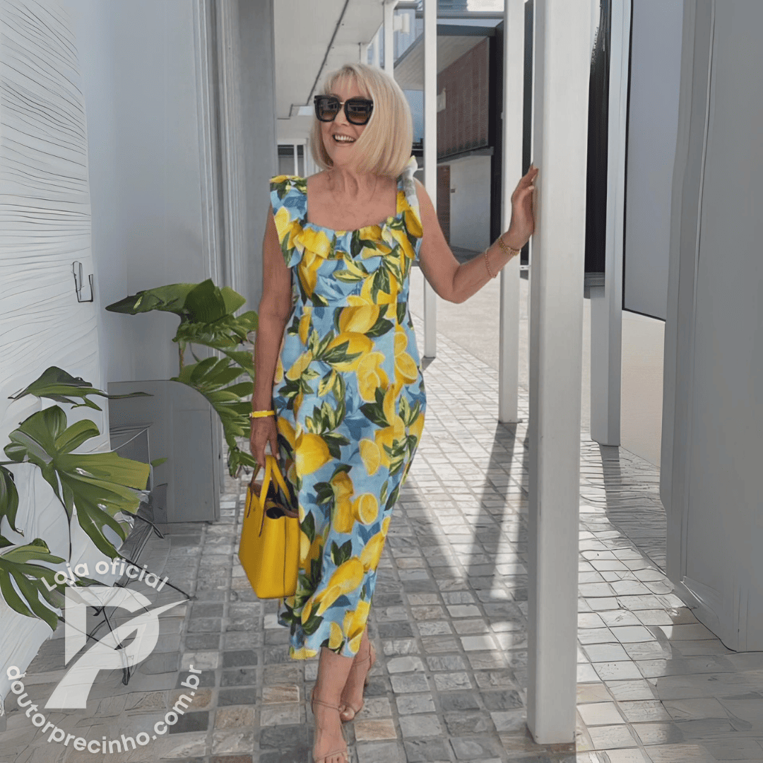 Vestido Feminino Alessia - Estampa Vibrante com Babados e Modelagem Midi