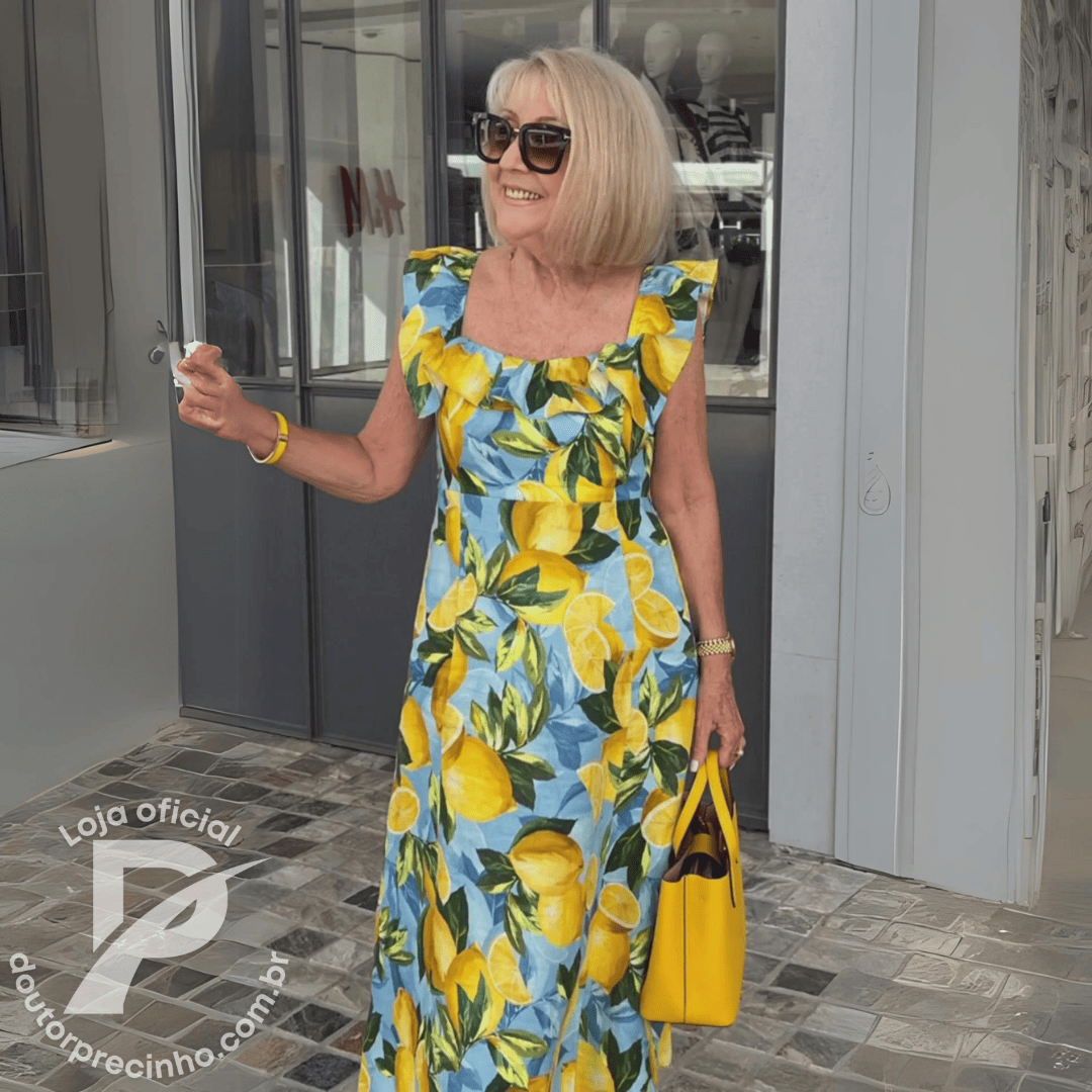 Vestido Feminino Alessia - Estampa Vibrante com Babados e Modelagem Midi