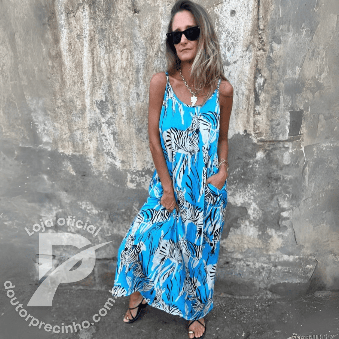 Vestido Longo Estampado Animal Print Alças Finas – Natália
