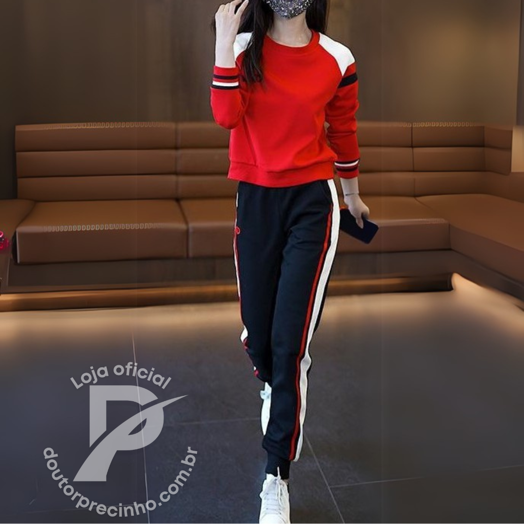 Conjunto Esportivo Feminino com Listras Laterais e Blusa Manga Longa – Nanda
