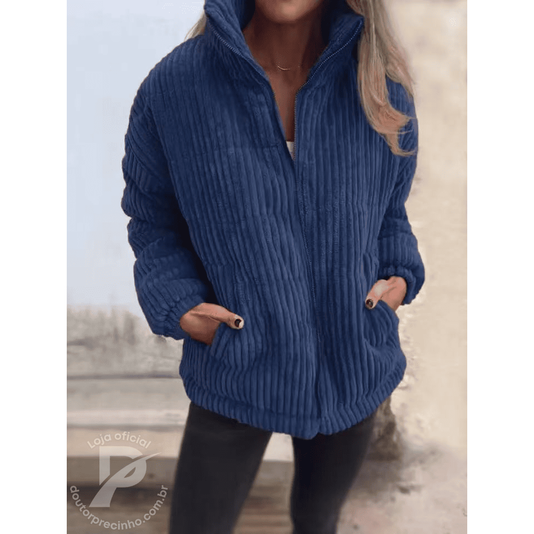 Casaco Feminino Acolchoado em Veludo Cotelê com Gola Alta – Fiama