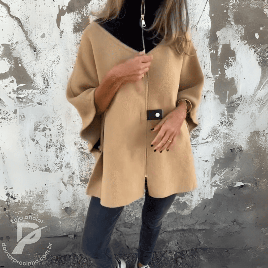 Poncho Maelis - Casaco Feminino Amplo com Gola Alta