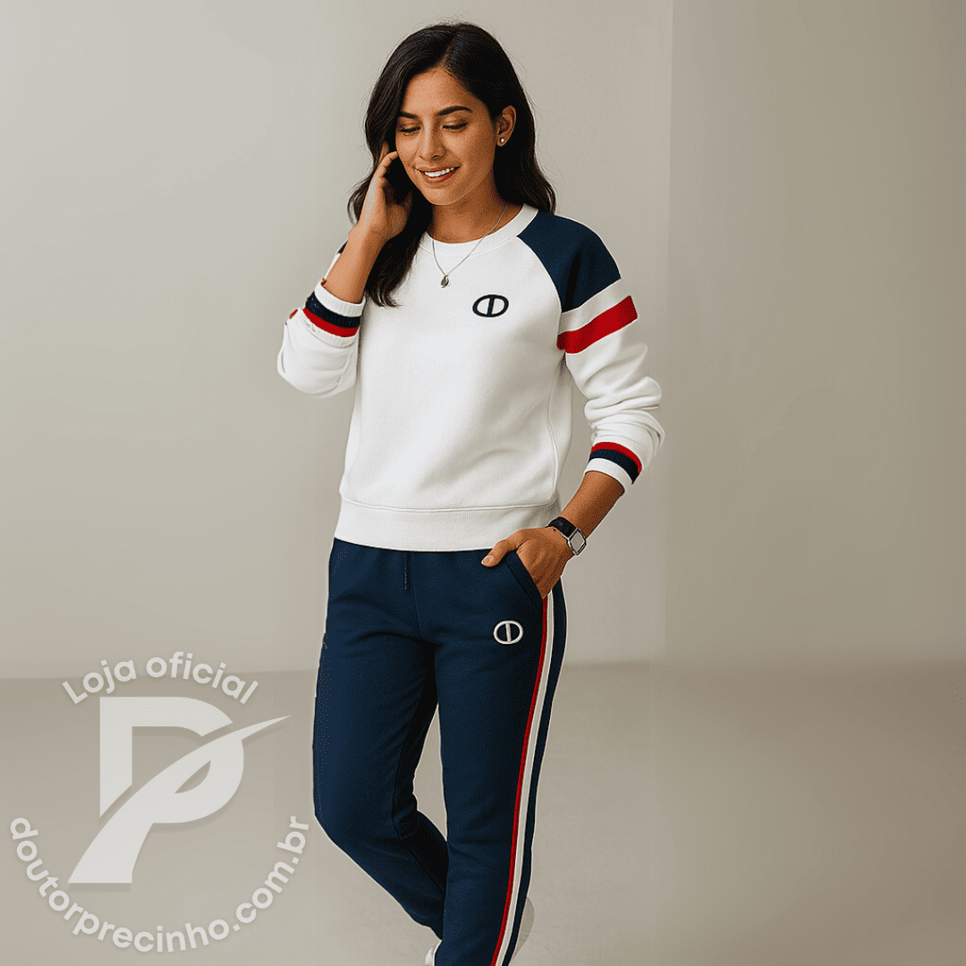 Conjunto Esportivo Feminino com Listras Laterais e Blusa Manga Longa – Nanda